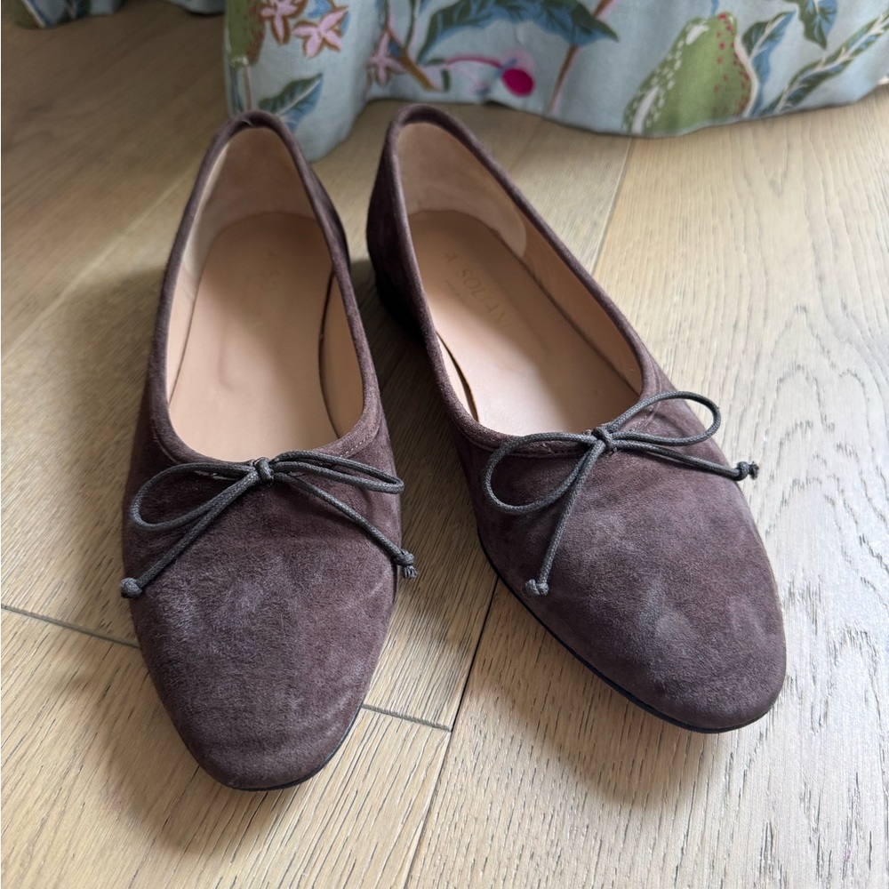 Women's Brown Suede Bow Pointed Ballet Flats